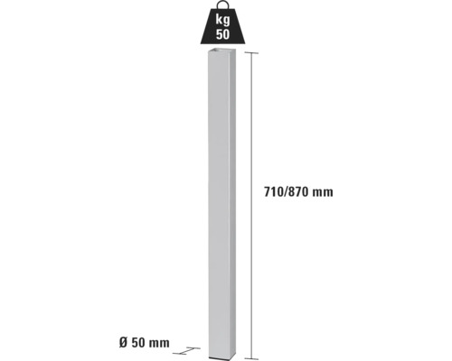 Stâlp metalic cu dimensiunile 710/870 mm și un diametru de 50 mm