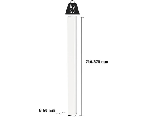 Simbol greutate produs 50 kilograme, stâlp cu diametrul de 50 milimetri și înălțimea de 710 până la 870 milimetri