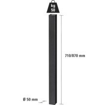 Stâlp cu dimensiunile diametrul 50 milimetri și lungimea 710 până la 870 milimetri, cu o capacitate portantă de până la 50 kilograme