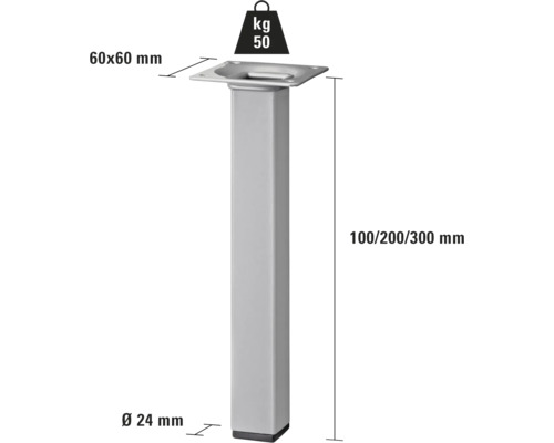 Picior de mobilă din metal cu dimensiunile de 60 x 60 milimetri și o capacitate portantă de 50 de kilograme
