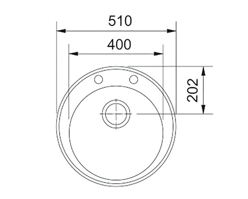 Desen tehnic al unei chiuvete rotunde cu montare pe blat, cu dimensiuni