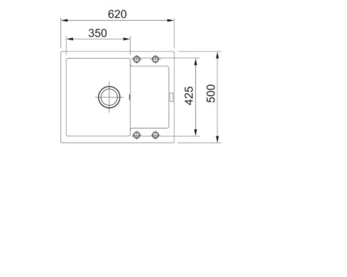 Desen tehnic al unei chiuvete de bucătărie cu dimensiunile 620 x 500 mm.