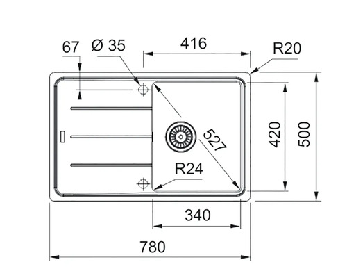 Desen tehnic al unei chiuvete cu dimensiuni