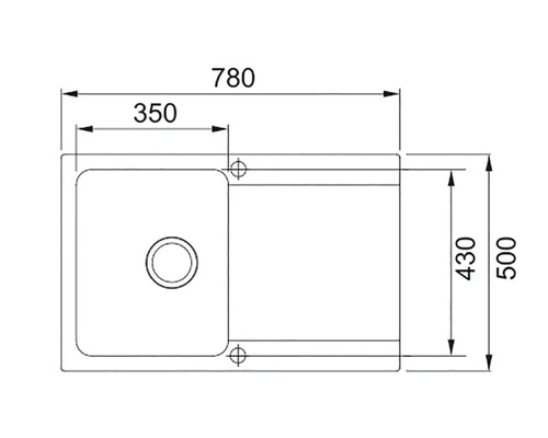 Desenul unei chiuvete cu dimensiunile de 780 x 500 milimetri