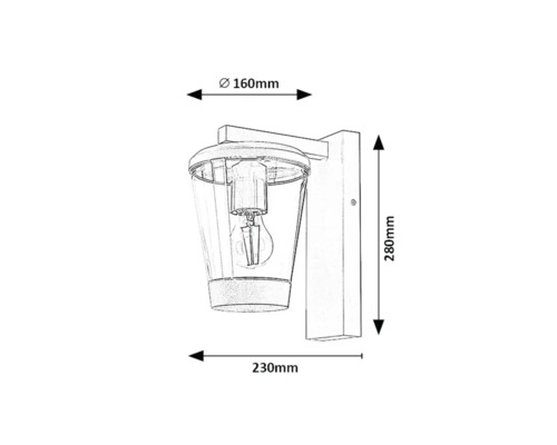 Schiță a unei lămpi de perete cu dimensiuni