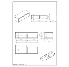 Desen tehnic al unui dulap de bază pentru lavoar cu dimensiuni