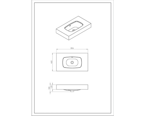 Desen tehnic al unui lavoar cu dimensiuni pentru planificarea băii