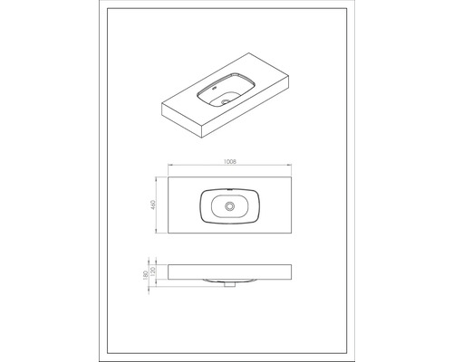 Desen cu dulap de lavoar cu dimensiunile 1008 x 460 x 180 mm.