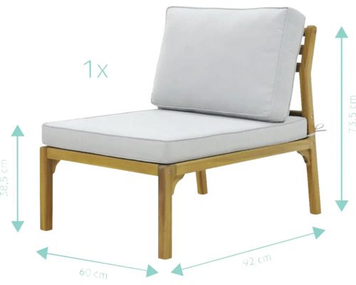 Fotoliu de grădină din lemn cu perne și dimensiuni