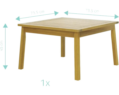 Măsuță de grădină pătrată din lemn, 73,5 x 73,5 x 45 cm