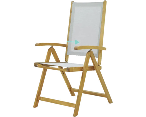 Scaun pliabil de culoarea lemnului, cu brațe și șezut textil