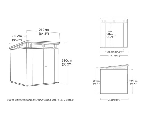 Ilustrație cu dimensiunile unei magazii de grădină