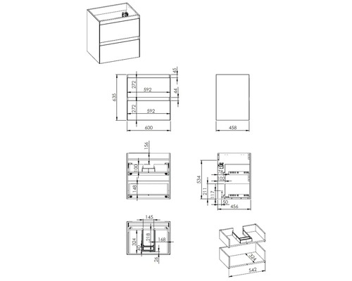 Desen tehnic al unui dulap de bază de baie cu dimensiuni