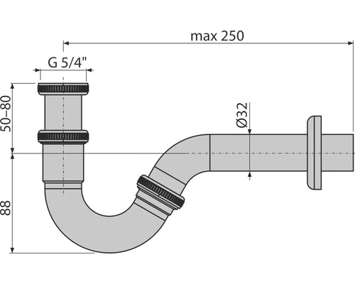 Desen tehnic al unui sifon cu dimensiuni