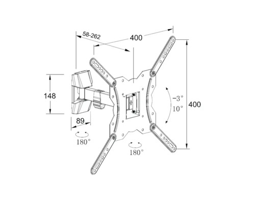 Desen tehnic al unui suport de perete pentru televizor cu dimensiuni