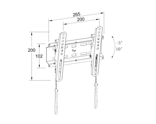 Desen tehnic al unui suport TV de perete cu dimensiuni
