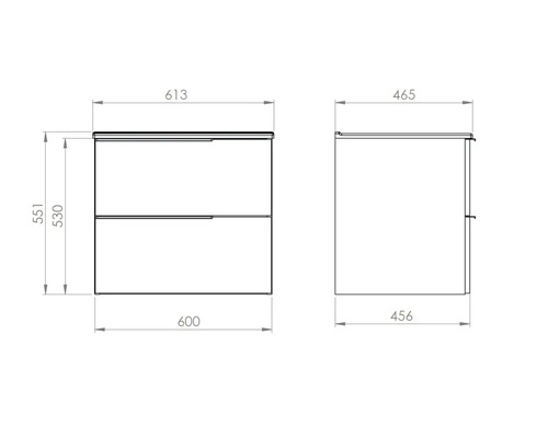 Desen tehnic al unui dulap de bază pentru lavoar cu dimensiuni