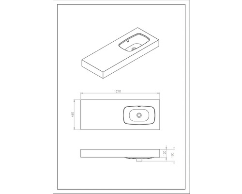 Desen tehnic al unui lavoar cu dimensiuni.