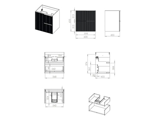 Desen tehnic al unui dulap de baie cu dimensiuni