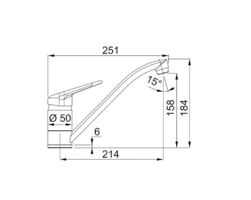 Desen tehnic al unei baterii de bucătărie cu dimensiuni