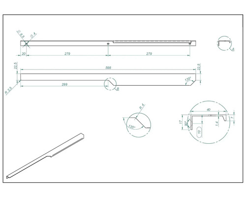Desen tehnic al unui profil metalic cu dimensiuni