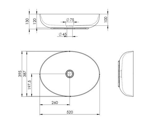 Desen tehnic al unei chiuvete de blat cu dimensiuni