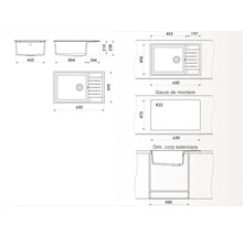 Chiuvetă bucătărie granixit cu o cuvă FAT Avangard 238 65x49 cm, cu picurător, reversibilă, Platina
