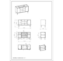Desen tehnic al unui dulap de bază pentru chiuvetă cu dimensiuni