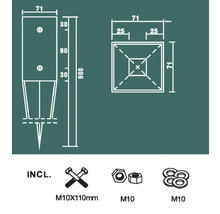 Suport stâlp tip țăruș Kaiserthal 71x71x900 mm, zincat, incl. accesorii de fixare-thumb-5