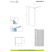 Desen tehnic al paravanului de duș Radaway Modo New II cu dimensiuni