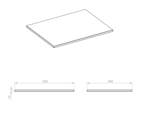 Desen tehnic al unei plăci cu dimensiunile 606 mm x 460 mm x 15 mm.