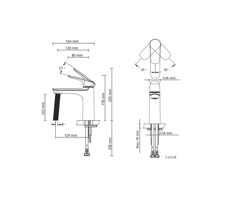 Desen tehnic al unui robinet cu dimensiuni
