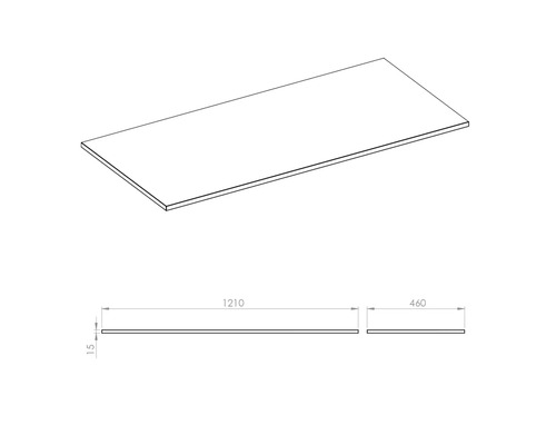 Desen tehnic al unui blat de lucru cu dimensiunile 1210 x 460 x 15 milimetri.