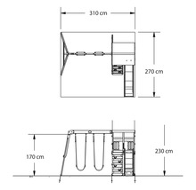 Dimensiunile turnului de joacă cu leagăn