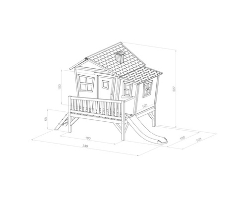 Dimensiunile căsuței de joacă cu tobogan și balustradă