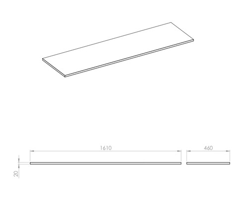 Desen tehnic al unui blat de lucru cu dimensiunile 1610 x 460 x 20 milimetri.