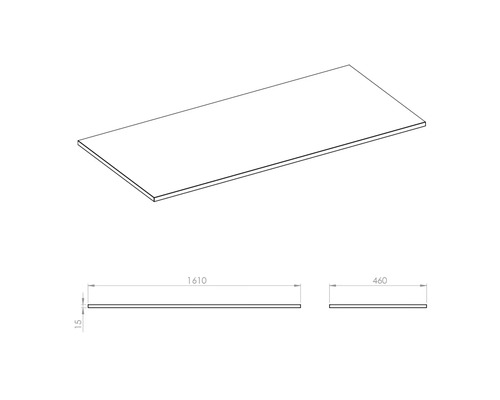 Blat de lucru cu dimensiunile 1610 x 460 x 15 milimetri.