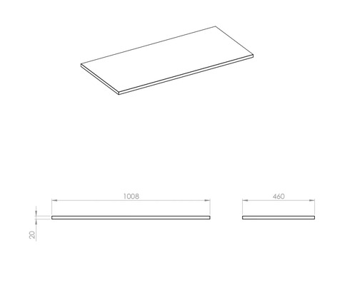Desen tehnic al unui blat de lucru cu dimensiunile 1008 x 460 x 20 mm