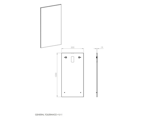 Desen tehnic al unei oglinzi cu dimensiuni