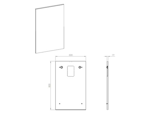 Desen tehnic al unei oglinzi cu dimensiuni