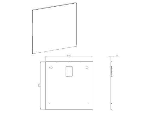 Desen tehnic al unui paravan de duș, 800x800x19 milimetri