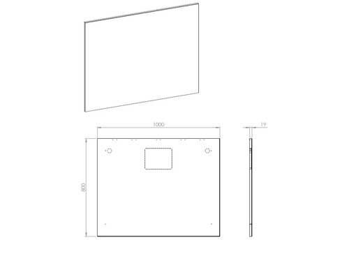 Desen tehnic al unei oglinzi cu dimensiuni.