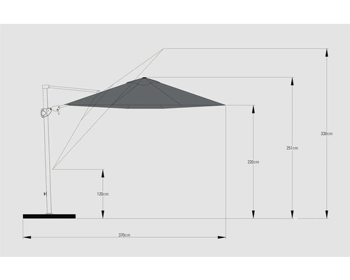Desen tehnic al unei umbrele de soare cu dimensiuni