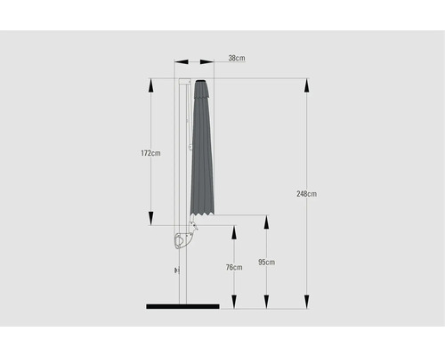 Desen tehnic al unei umbrele de soare cu dimensiuni.