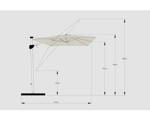 Desen tehnic al unei umbrele de soare cu dimensiuni