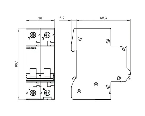 Desen tehnic al unui disjunctor cu dimensiuni