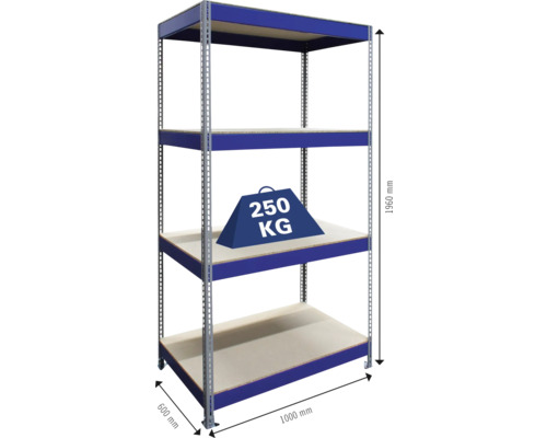 Raft cu patru niveluri, dimensiuni 1960 x 1000 x 600 milimetri și indicație de greutate de 250 de kilograme