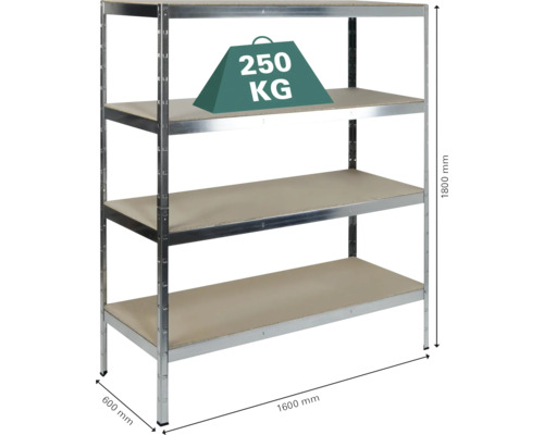 Raft metalic cu patru rafturi și o capacitate portantă de 250 kilograme