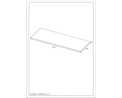 Ilustrație blat de lucru cu dimensiunile 1210, 460 și 28