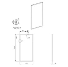 Desen tehnic al unei oglinzi dreptunghiulare cu dimensiuni